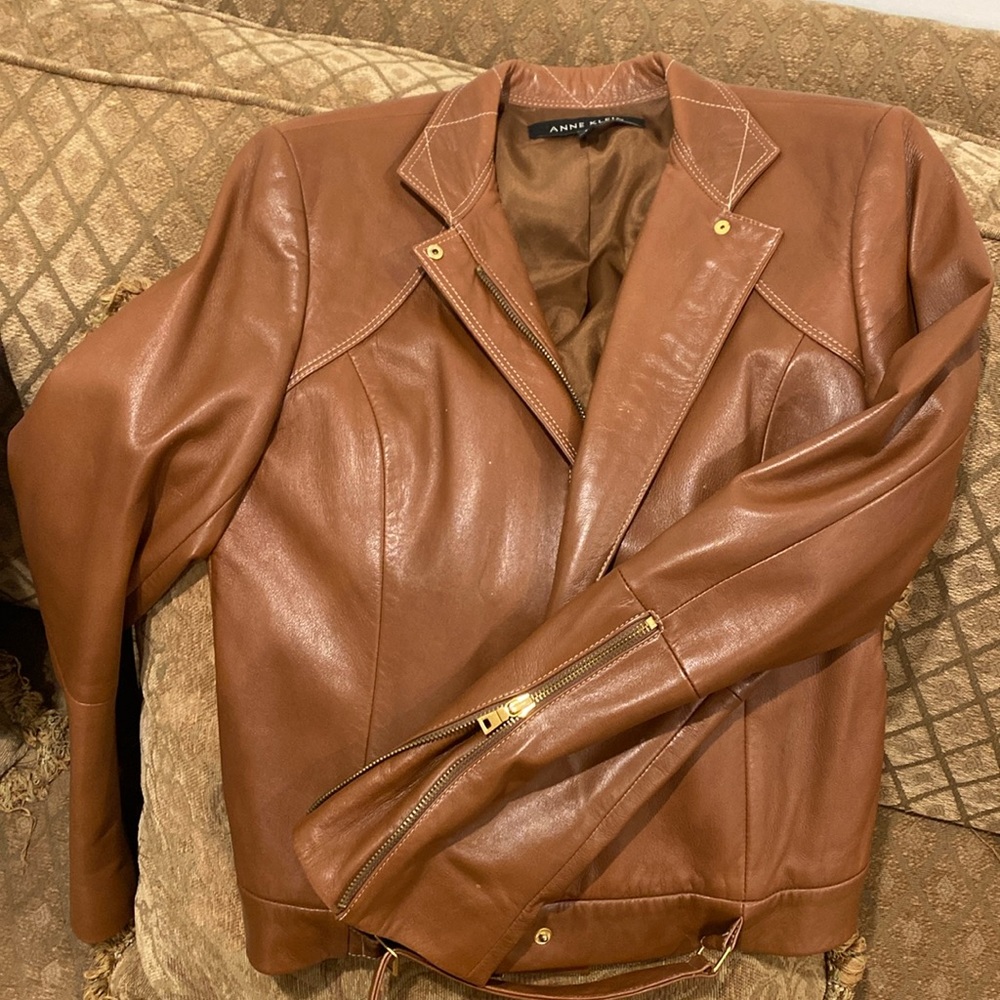 Camel Brown Leather Moto Jacket